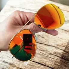 Óculos de Sol Aviador Dourado Laranja Espelhado Masculino Feminino Lentes de Cristal Proteção UV400 Moda Verão