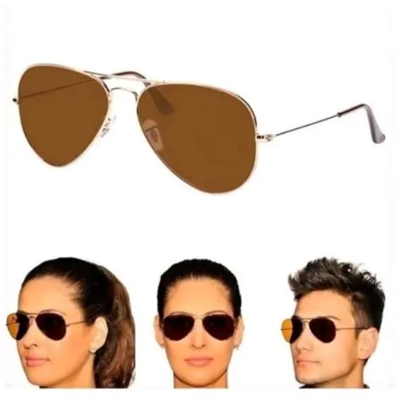 Óculos De Sol Aviador Marrom B15 Masculino Feminino Lentes De Cristal UV400 Armação De Metal Casual