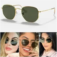 Óculos De Sol Hexagonal Dourado Verde G15 Unissex Lentes De Cristal Proteção UV400 Armação Metal