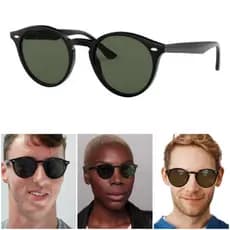 Óculos De Sol Round Stylish Preto Verde G15 Lentes de Cristal Casual Unissex Proteção UV400 Oferta