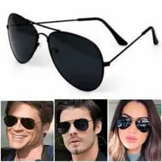 Óculos De Sol Aviador Preto Clássico Proteção UV400 Armação Metal Lentes Vidro Cristal Unissex