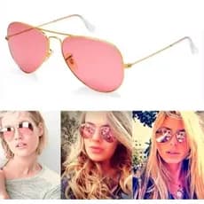 Óculos De Sol Aviador Rosa Espelhado Feminino Lentes Cristal Proteção UV400 Alta Qualidade Luxo
