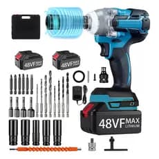 Chave De Impacto A Bateria 48v Bivolt Com Caixa De Ferrament 2 Bateria