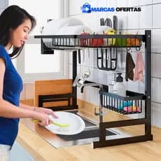 Escorredor Aço Inoxidável Organizador Louça Preto Suspenso Bancada Autossustentável 65cm OU 85cm