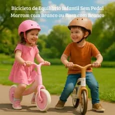 Bicicleta de Equilíbrio Infantil Sem Pedal – Marrom com Branco ou Rosa com Branco