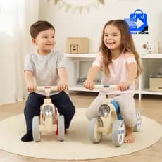 Mini Bike Infantil de Equilíbrio 4 Rodas – Azul com Bege ou Vermelha com Bege Segurança, diversão