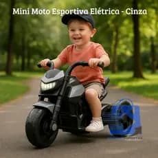 Mini Moto Esportiva Elétrica 6v Com Empurrador Dirigível, Sons e Apoio Para Os Pés Cinza