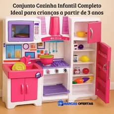 Cozinha de brinquedo Completa Fogão + Geladeira + Pia + Micro-ondas + Armário + Acessórios