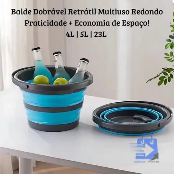Balde Dobrável Multiuso Redondo – 4L, 5 ou 23L | Praticidade + Economia de Espaço