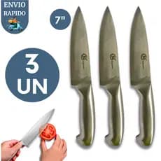 Kit 3 Facas Profissional de Aço Inox Tamanho 7 Cabo Branco Açougueiro Churrasco Restaurantes Cozinha