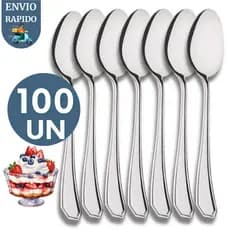 Kit 100 Colher Sobremesa Aço Inox Restaurante Hotel Resort Churrascaria Casa Buffet Casamento