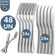 Kit 48 Peças Talher Mesa 24 Garfo 24 Faca Enxoval Cozinha Restaurante Churrascaria Pizzaria