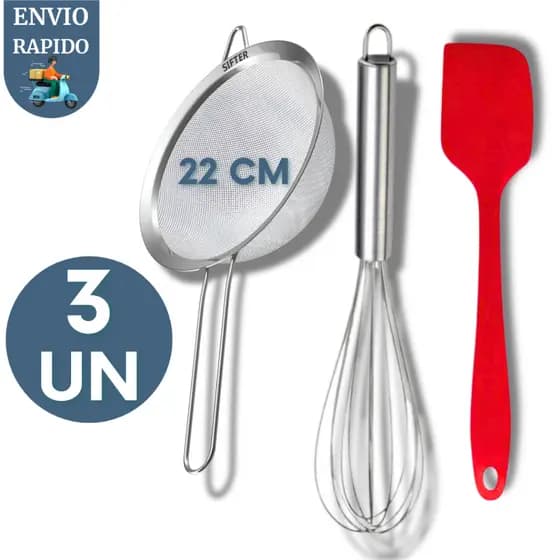 Kit Peneira 12cm Fue Espatula Silicone Restaurante Cafeteria Confeitaria Doceria Restaurante