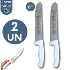 Kit 2 Facas Profissional de Aço Inox Tamanho 8 Cabo Branco Açougue Restaurante Cozinha Churrasco