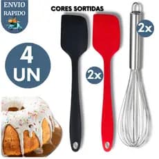 Kit Espatula de Silicone e Fouet Fue Ovo Doce Restaurante Doceria Padaria Confeitaria Cafeteria