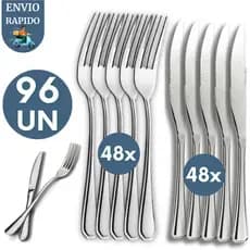 Kit 96 72 Peças Talher de Mesa Garfo e Faca Aço Inox Churrascaria Pizzaria Cozinha Restaurante