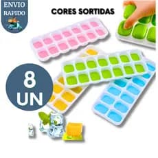Kit 8 Forma de Gelo Coloria Com Tampa Agua Chá Cafe Papinha Comida Sorvete Drink Cozinha