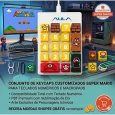 Kit Keycaps Personalizadas Super Mario para Teclado Numérico e Macropad - Impressão 3D - Gamer Retro