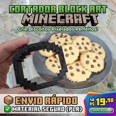 Cortador Minecraft Formato Bloco Pixel - Molde de Biscoito Temático Lembrancinha Festa Infantil