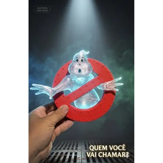 Logotipo Caça-Fantasmas 3D com Fantasma Brilhante - Colecionador
