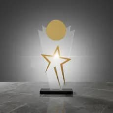 Troféu Estrela Do Ano Premium Transparente E Dourado 13x25