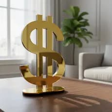 Cifrão Decorativo De Chão Acrílico Dourado 15x10cm Marca Acr