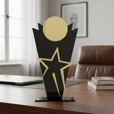 Troféu Estrela Do Ano Premium Preto E Dourado 13x25