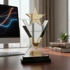 Troféu Premium Universal Cristal Dourado 13x28 Acrílico 6mm
