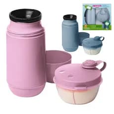Conjunto Passeio Garrafa Térmica Infantil Bebê 250ml + Pote para Leite em Pó Sanremo Rosa / Azul