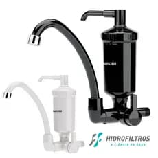 Torneira com Filtro Purificador de Parede para Cozinha com Bica Móvel Hidrofiltros Preta / Branca