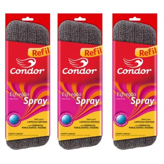 Kit 3 Refil para Mop Spray Esfregão Microfibra Limpeza Rapida Condor 1690R