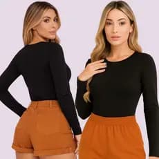 Body Feminino Manga Longa Básico Elegante