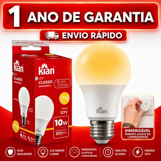 Lampada Dimerizavel 10w Led Bulbo 2500k Amarela Bivolt e27 127V