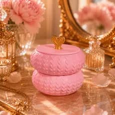 Porta-Joias Decorativo Premium Rosa com Coração Dourado | Charme para Sua Decoração