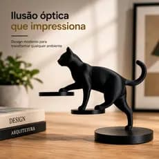 Escultura Gato Minimalista Decorativo 3D PLA Ilusão Óptica Decoração Moderna Sala Escritório Presente