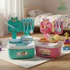 Cesta Maleta de Brinquedo Acessório Dentista Kit Cozinha Panelas Cozinheiro Médico Presente Criança