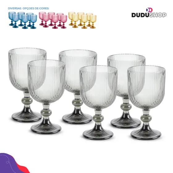 Jogo Taça de Vidro Canelada 380ml Taça para Bebidas Conjunto de Vidro Cozinha Enxoval Fume