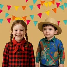 Camisa Flaneda Xadrez com Lenço P/M/G Camisa Festa Junina Xadrez Unissex Vestido Camisa com Chapeu