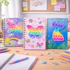 Caderno Pop It Anotações 80 Fls 20,5x14,5cm Capa Dura Caderno Espiral Unicórnio Sereia Borboletas