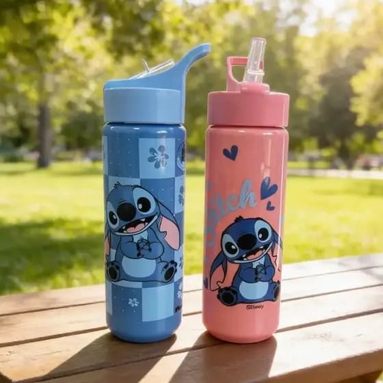 Garrafa Stitch COM CANUDO  Infantil Garrafa De Agua 700ml Duhome Garrafinha Squeeze Garrafa Plástica