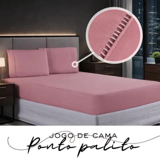 Jogo de Cama 600 Fios Casal Queen  Ponto Palito Lençol 03 Peças
