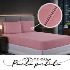 Jogo de Cama 600 Fios Casal Queen  Ponto Palito Lençol 03 Peças
