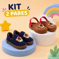 Kit 2 Pares De Tênis Mais Babuche Urso Confortável Menino Promoção Envio Rápido