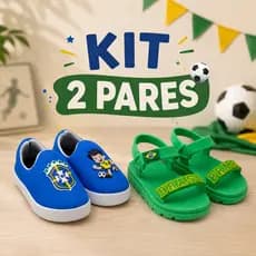 Kit 2 Pares Sandália Mais Tênis Brasil Masculino Criança Confortável Promoção Envio Rápido
