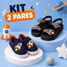 Kit 2 Pares Sandália Menino Mais Tênis Calce Facil Foguete Infantil Promoção Original