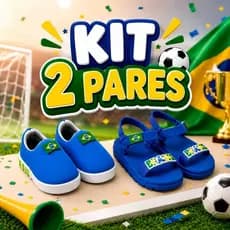 Kit 2 Pares Sandália + Tênis Brasil Copa Do Mundo Menino Infantil Confortável Promoção