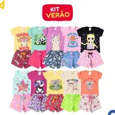 Kit 6 Peças Roupa Infantil Menina Conjunto Verão Algodão 3 Camisetas + 3 Shorts