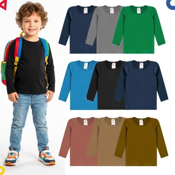 Kit 4 Blusas Térmicas Infantil Masculina Manga Longa Segunda Pele Forrada para Inverno