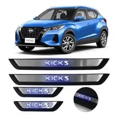 Kit Soleira De Porta Nissan Kicks Aço Inox Escovado Com Led