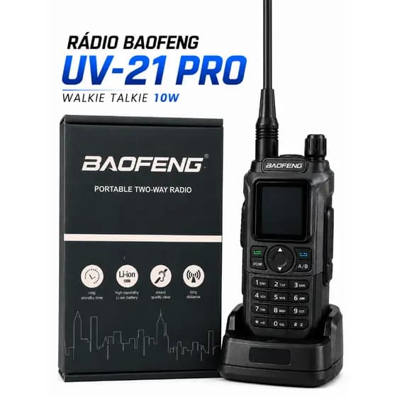 Rádio Baofeng Uv-21 Pro Walkie Talkie 10w Prova Dagua Poeira Cinza-escuro 127/220v